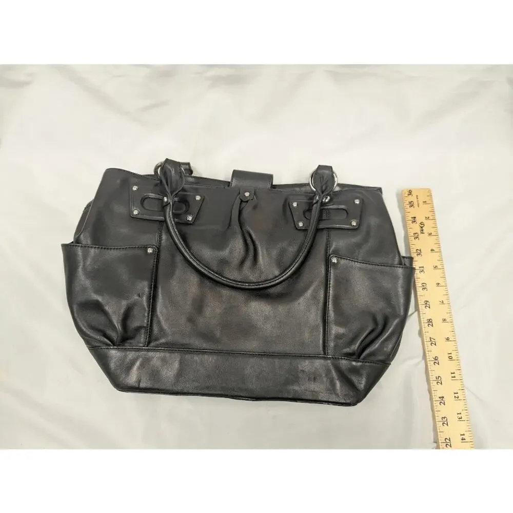 Donald J. Pliner Black Leather Satchel Tote Shoulder Bag Purse with Change Purse - Picture 5 of 9